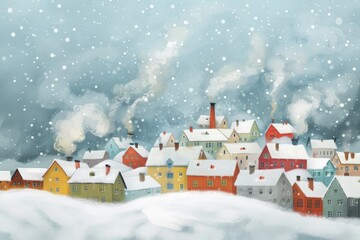 Naklejka premium Winter wonderland village with snow-covered houses for holiday decor and seasonal design