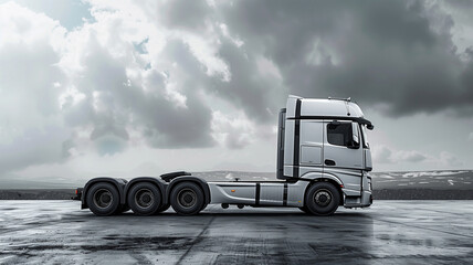Black and white truck profile, freight transport banner with copy space