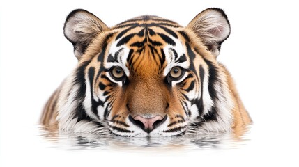 Obraz premium A close-up of a tiger's face emerging from water, showcasing its striking features.