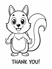 Thank You Coloring Sheet, cartoon squirrel. - Cute Cartoon Squirrel Printable for Kids.