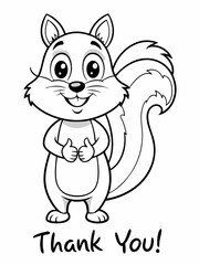 Thank You Coloring Sheet, cartoon squirrel. - Cute Cartoon Squirrel Printable for Kids.
