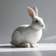 Obraz premium Adorable white rabbit in a white room. Happy Easter holiday