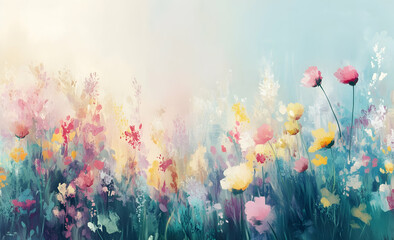 Abstract, colorful flower garden painting background with soft color blending