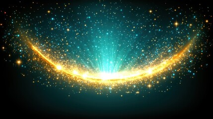 A radiant golden arc emanates a magical glow against a teal cosmic backdrop. Perfect for fantasy or festive designs.