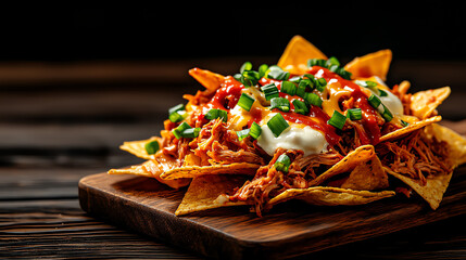 f0b Teriyaki pulled pork nachos with melted cheese and green onions