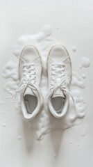 Washing sneakers and canvas shoes, banner with copy space