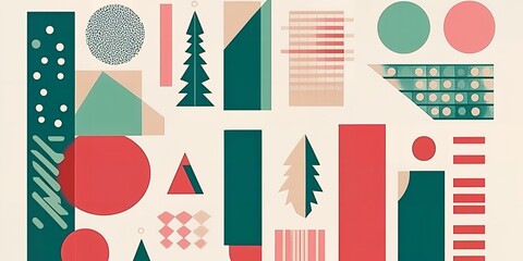 Obraz premium Abstract Geometric Christmas Design Festive Red Green and Beige Shapes