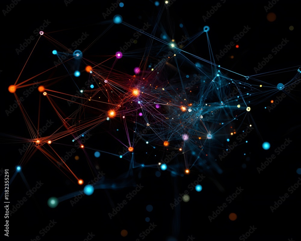 Poster an abstract visual representation of interconnected nodes and lines, symbolizing digital networks an