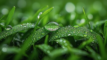 Photo - Dewdrops on Green Grass Blades Close-Up