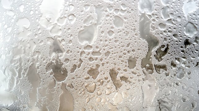 Close-up of condensation on a window. Tiny water droplets create a textured pattern. Ideal for backgrounds or overlaying for a misty or rainy effect. - Powered by Adobe