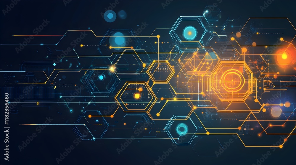 Poster abstract digital network technology hexagon background