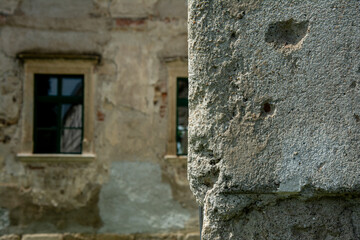 old wooden window frames. abandoned building. High quality photo