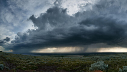 Fototapeta premium panorama of a grey cloudy sky thunderclouds over horizon