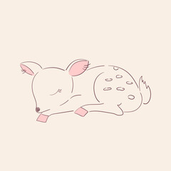 Line art illustration of cute baby deer. Coquette style sleeping fawn. Forest animal outline drawing. Vector graphic for card, poster, collage design