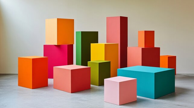 Fototapeta Abstract Colorful Geometric Blocks Cubes Modern Art Installation