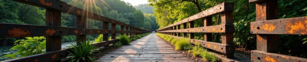 Weathered copper gates on a abandoned old wooden bridge , texture, black background
