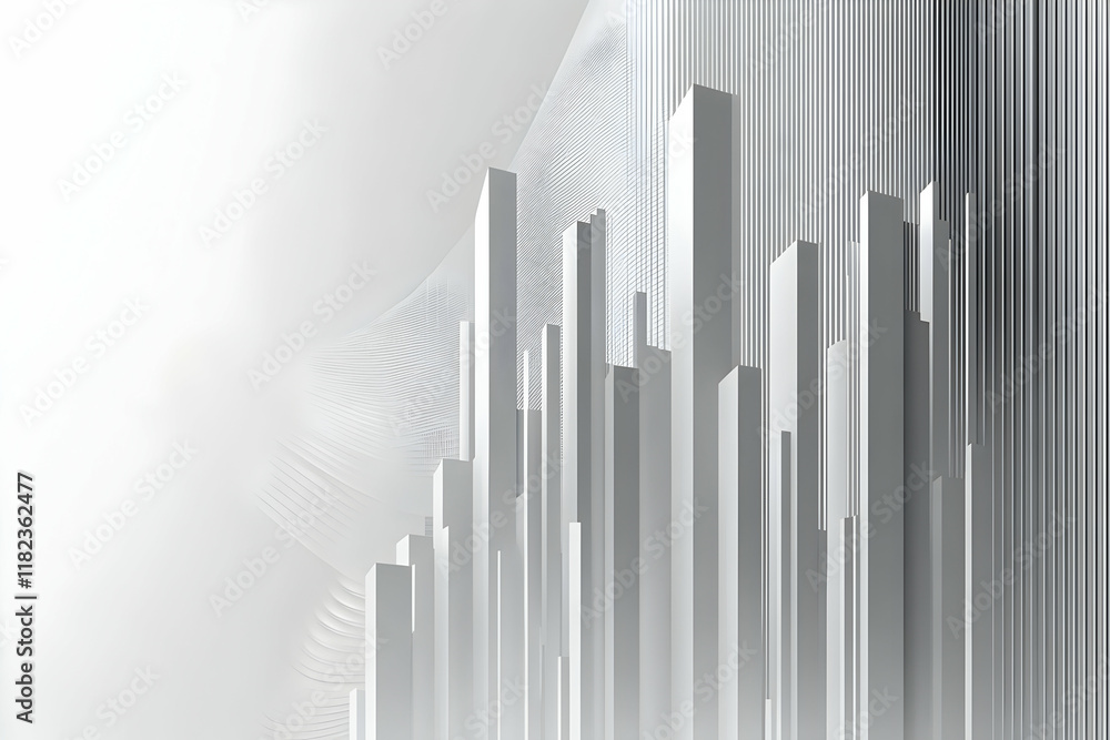 Poster abstract background with a grey flat bar graph and line chart of stock market or financial data, vec