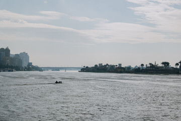 Panoramic view of Cairo from the river Nile in Egypt