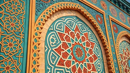 Obraz premium Classic Islamic Ornamental Background in Navy Blue and Silver with Star Motifs and Arabesques
