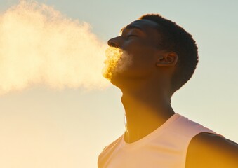 Morning Run Young Mans Determined Breath Against Winter Chill
