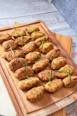 tray of homemade croquettes. 