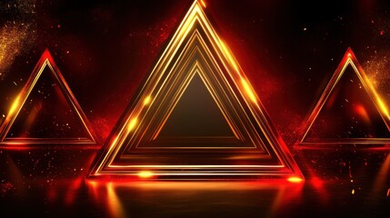Futuristic neon triangle illumination modern tunnel high-resolution graphic smoky atmosphere luxurious vibes