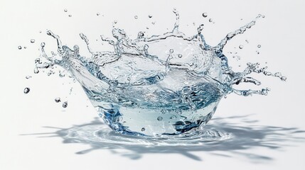 Dynamic water splash in a transparent bowl. Perfect for showcasing purity, refreshment, or a splash of energy in beverage, skincare, or cleaning product ads.