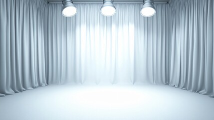 Obraz premium Elegant White Curtain Stage Studio Setup with Lights
