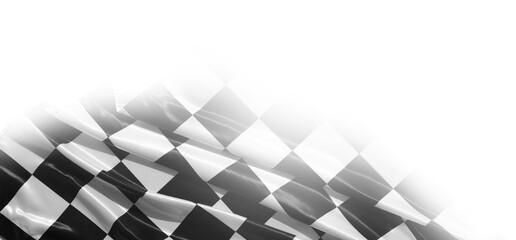 Racing flag with black and white checkers on white background. Banner design