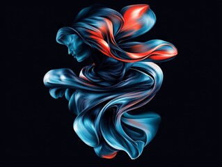 Obraz premium Abstract Fluid Art Woman Figure, AI Generated Blue Red Swirls