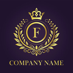 Letter F luxury gold logo concept