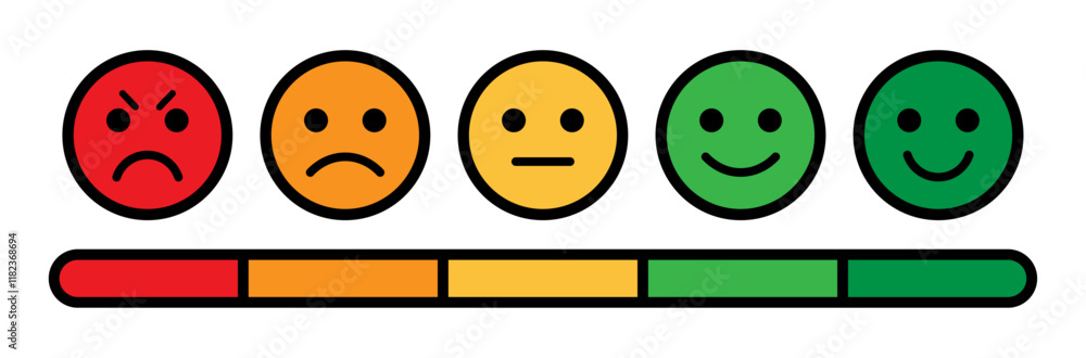 Poster rating emoji set with slider for customer feedback and product experience. five-star rating emoji ic