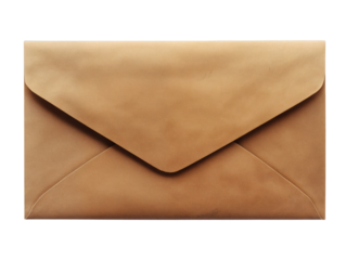 A sealed brown paper envelope with a textured surface, neatly folded , isolated over transparent background, PNG cut-out