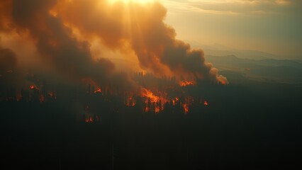 Obraz premium Spreading fire inside forest from left to right during daytime