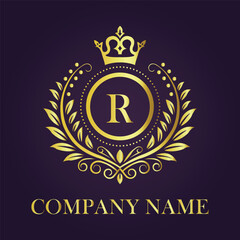 Letter R luxury gold logo concept