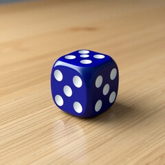 3D render of a cobalt blue dice featuring prominent white dots.