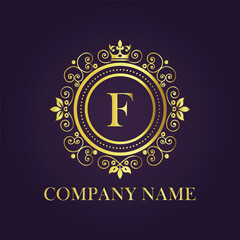 Letter F luxury gold logo concept