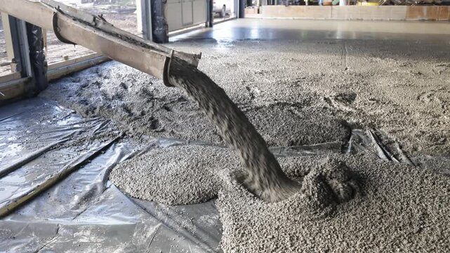 Wet concrete pouring from a pipe