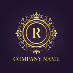 Letter R luxury gold logo concept