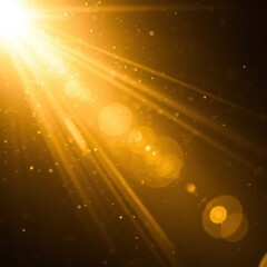 Obraz premium Golden sunburst, lens flare, abstract light rays, warm glow, celestial background, ethereal atmosphere, radiant energy, cosmic illumination, shimmering particles, divine light, heavenly beams, solar f