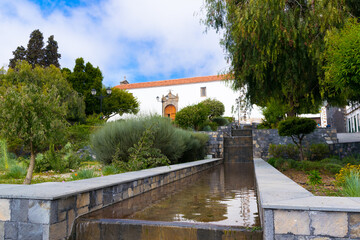 Fototapeta premium View of church Parroquia San Pedro Apóstol and the main park in the village of Vilaflor, Tenerife, Canary Island, Spain