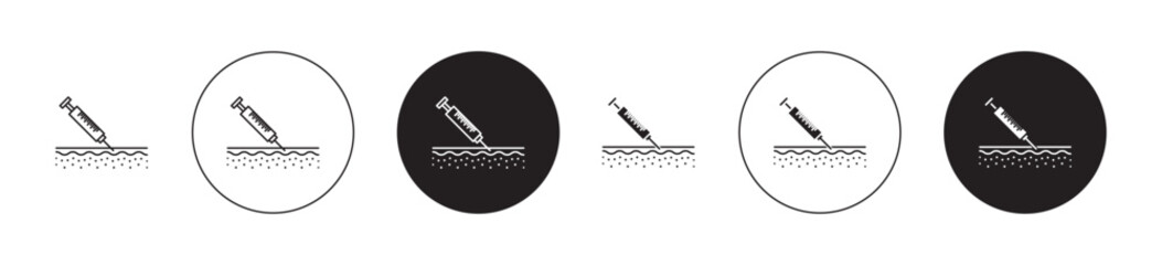 Botox injection icons set in black filled and outlined style