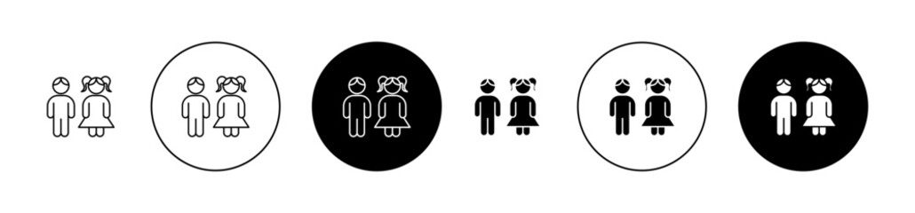 Boy and girl icons set in black filled and outlined style