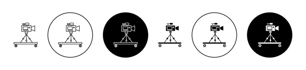 Camera crane icons set in black filled and outlined style