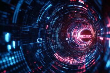 Obraz premium Abstract glowing tunnel, digital data streams.