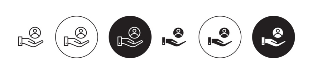 Customer retention icons set in black filled and outlined style