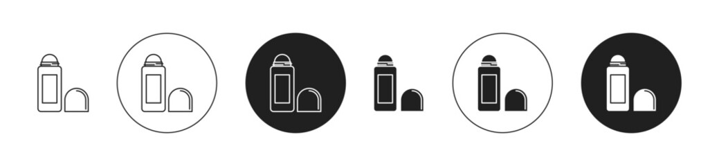 Deodorant roll on icons set in black filled and outlined style