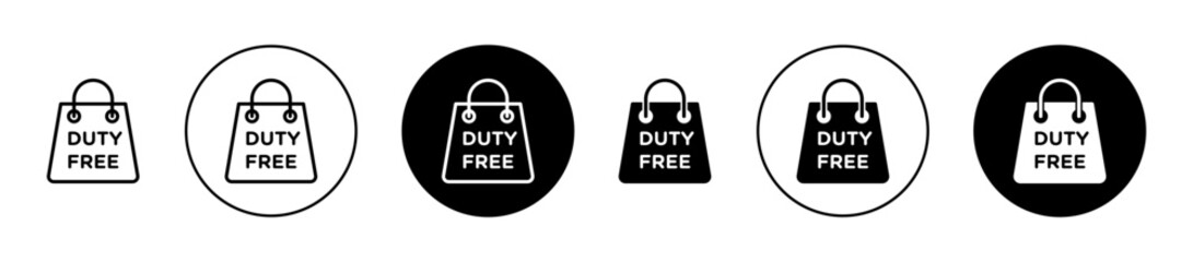 Duty free icons set in black filled and outlined style