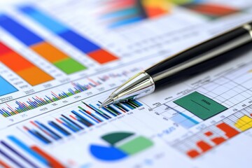Charts, graphs, pen; financial data analysis.