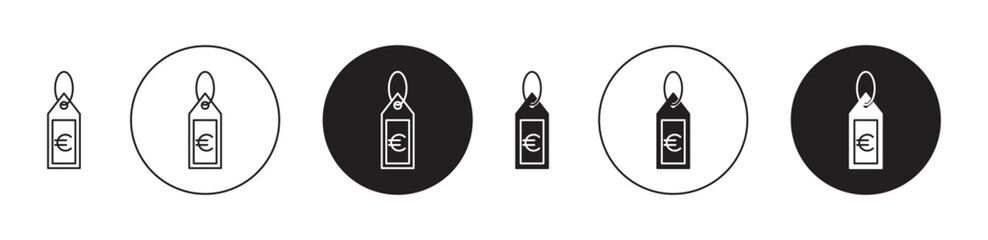 Euro tag icons set in black filled and outlined style